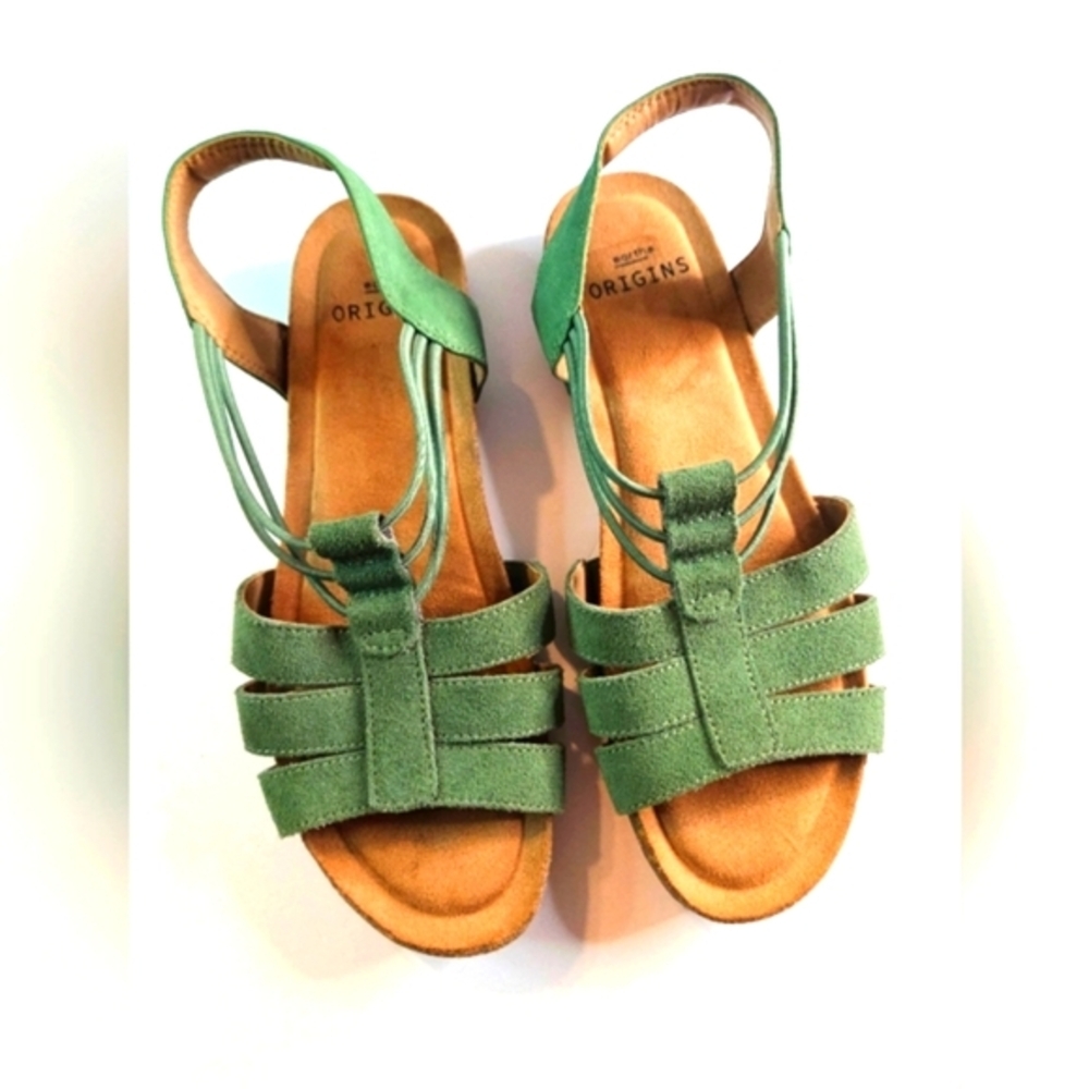 Earth Origins Women’s 7M Leather Suede SlingBack Sandals Laney Green NWOT
